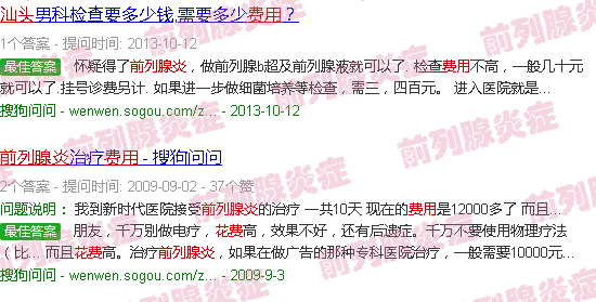 汕头前列腺炎费用