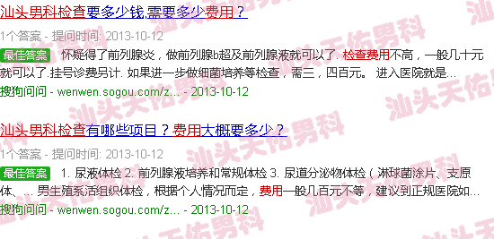 汕头男科*检查费用